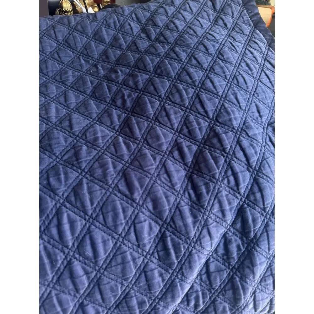 Hudson Park Double Diamond Coverlet Full Queen Navy Blue Quilted Pima Cotton